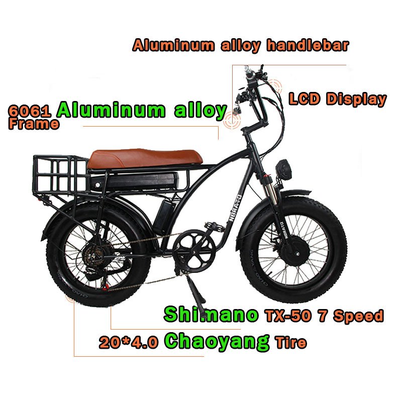 urban Dual motor 2000W Step Through powerful electric hunting gravel dirty bike offroad 20 inch 48V 15Ah electric bicycle