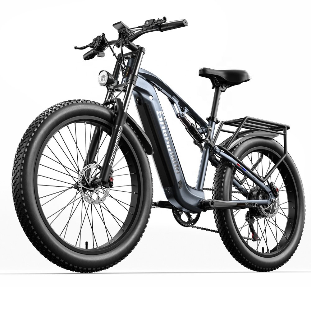 Full Suspension Ebike 48V 500W Bafang Peak 1000W Powerful Ebike 26*3.0 Fat Tire 48V 17.5Ah Electric Mountain Bike