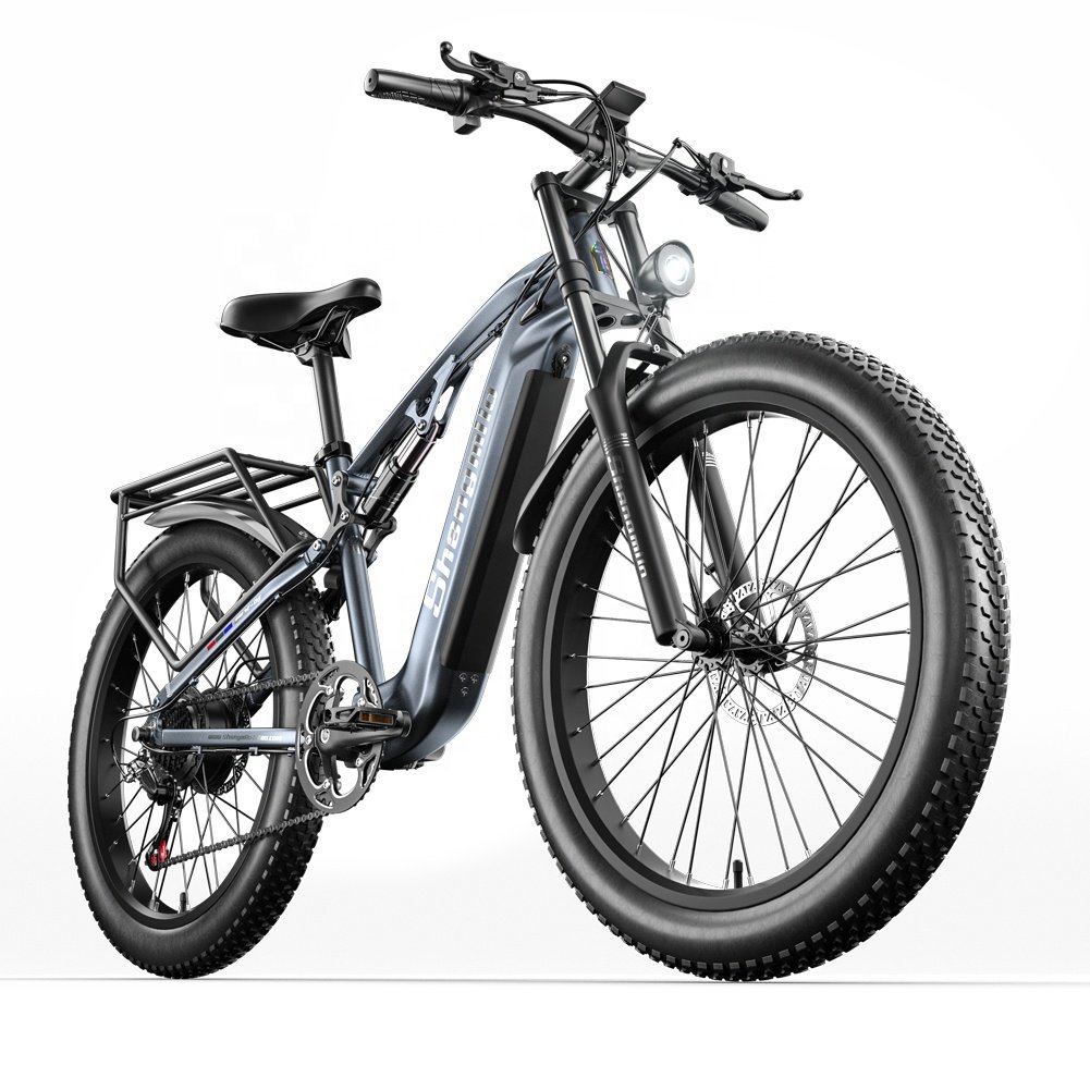 Full Suspension Ebike 48V 500W Bafang Peak 1000W Powerful Ebike 26*3.0 Fat Tire 48V 17.5Ah Electric Mountain Bike
