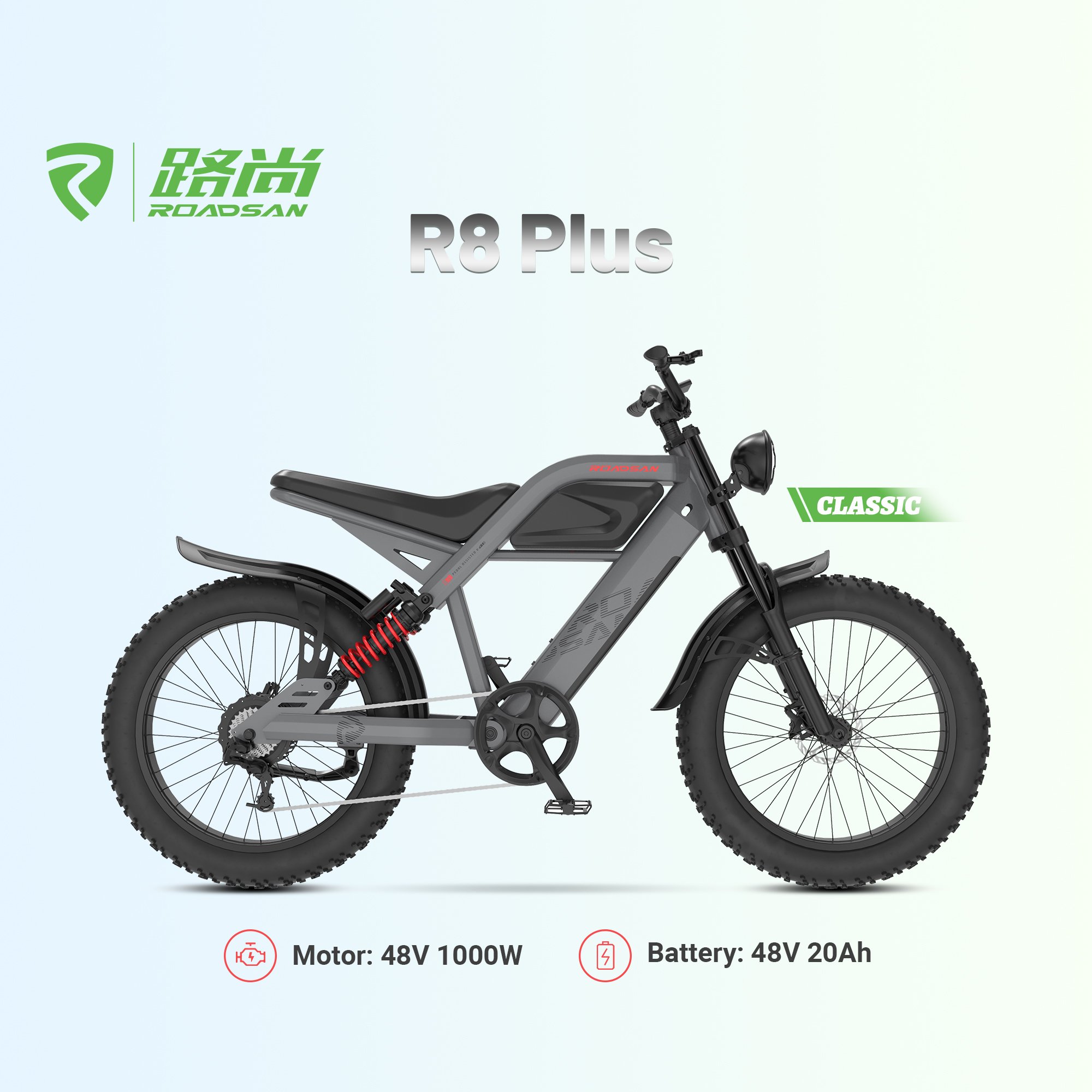 48V 1000W ROADSAN 2024 HOT SALES E-TOUR ELECTRIC BICYCLE R8 PLUS ELECTRIC MOUNTAIN BIKE 48V 20AH LONG RANGE 24" FAT TIRE