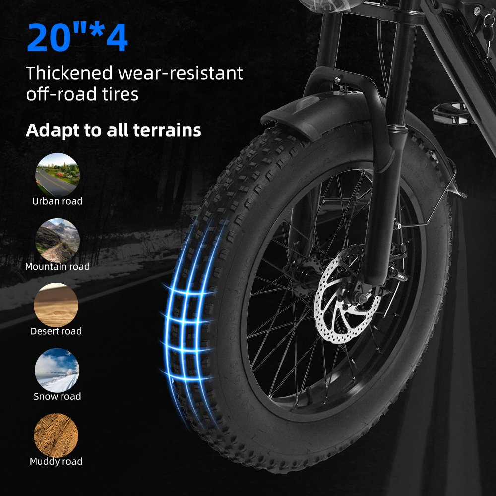 High Quality CS-M1 Fat Tire Electric Mountain Bike 20*4'' Durable Two Wheel Electric Bicycle 7 Speed Folding Dirt Electric Bike