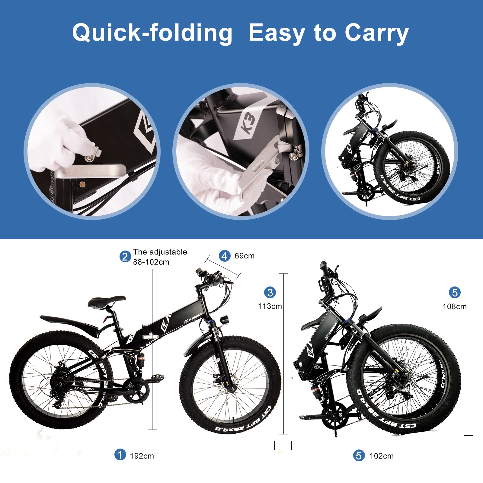 Vtt Electrique Full Suspension E-bike MTB Foldable Electric Mountain Bike 48V Lithium Battery 500W Fat Tire Ebike