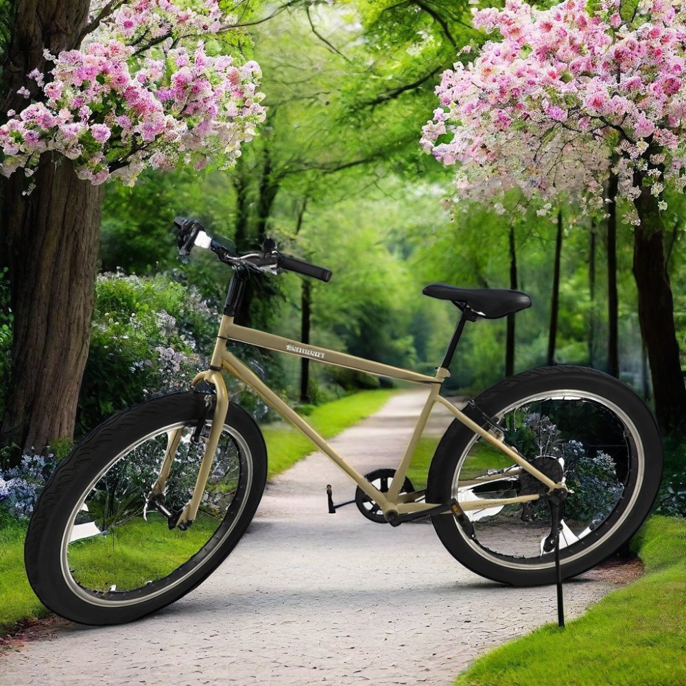 26\" Urban Recreational Mountain Bike with Stylish Cool Fat Tire Aluminum Alloy Fork 6-Speed Ordinary Pedal