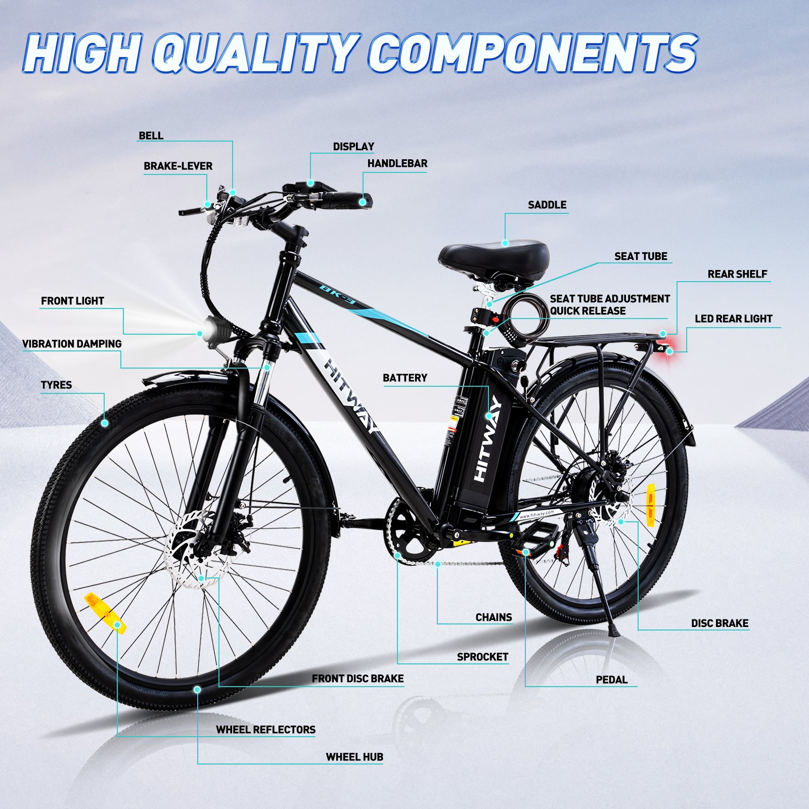 HITWAY BK3S EU stock 26 inch electric bike big wheel hub 36 volt lithium mountain electric city bike