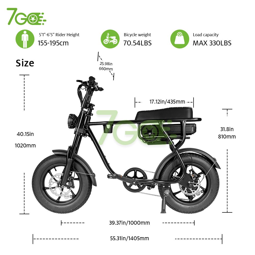 7GO US/EU Warehouse Electric Bicycle 48V 13Ah/15Ah 250W/750W Fat Tire Ebike 16 Inch Electric Mountain Bike
