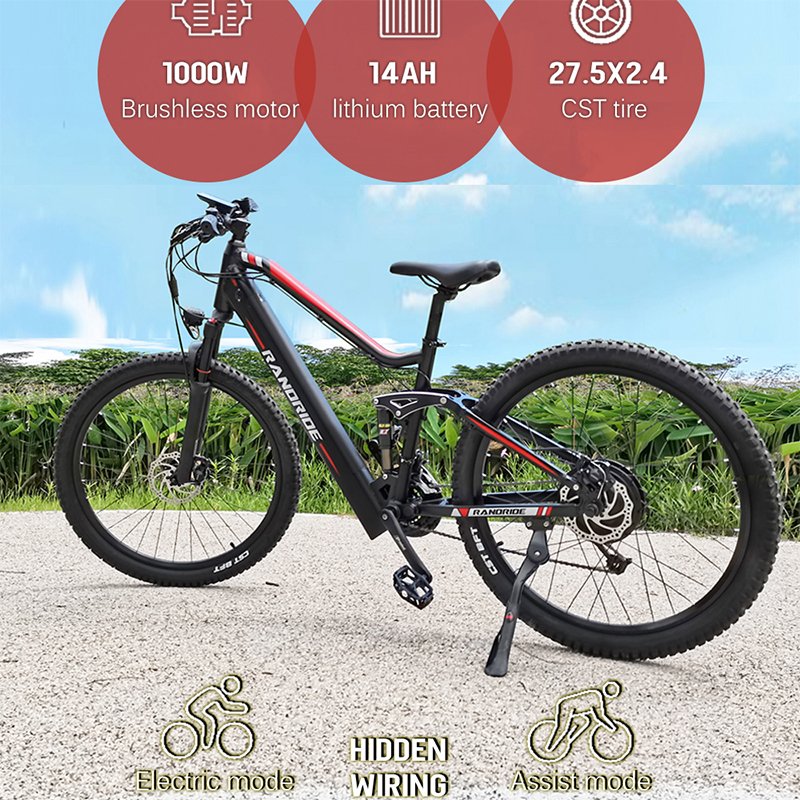 Fast Speed 27.5 1000w 48V Ebike Aluminum Frame 27 Speed Electric Mountain Bike full suspension