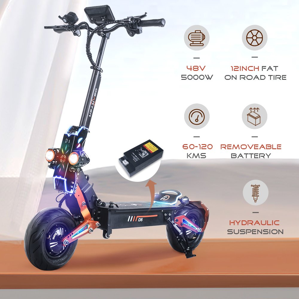New Big two wheel D5 Best Selling electric scooter with good suspension Dual motor 5000W 12inch Battery-Removable Escooter