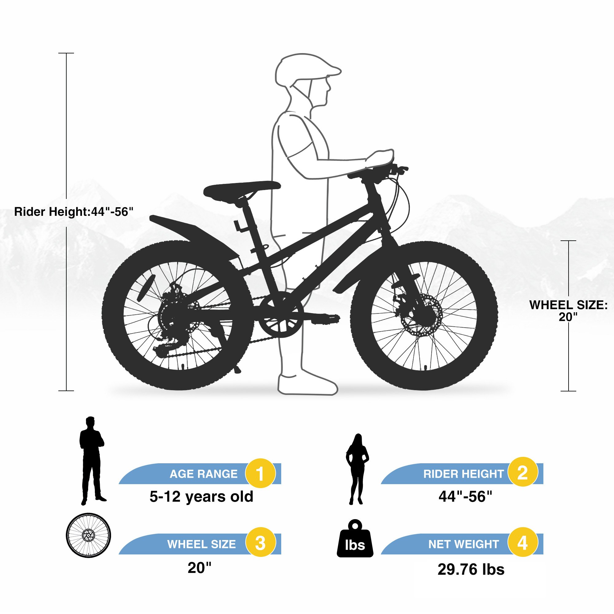 ZUKKA 20 inch Mountain Bikes For Beginners With 20''*3.0 Fat Tyre 7spd Blue Color Made In Tianjin