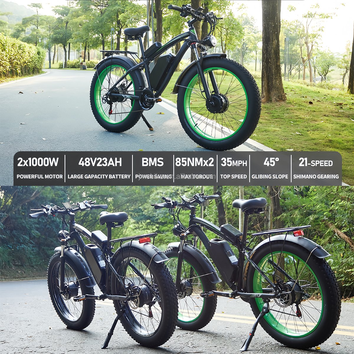 Customized 45Km/h 26 Inch Fat Tire Dual Motor Fast Electric Dirt Mountain Bike 2000W