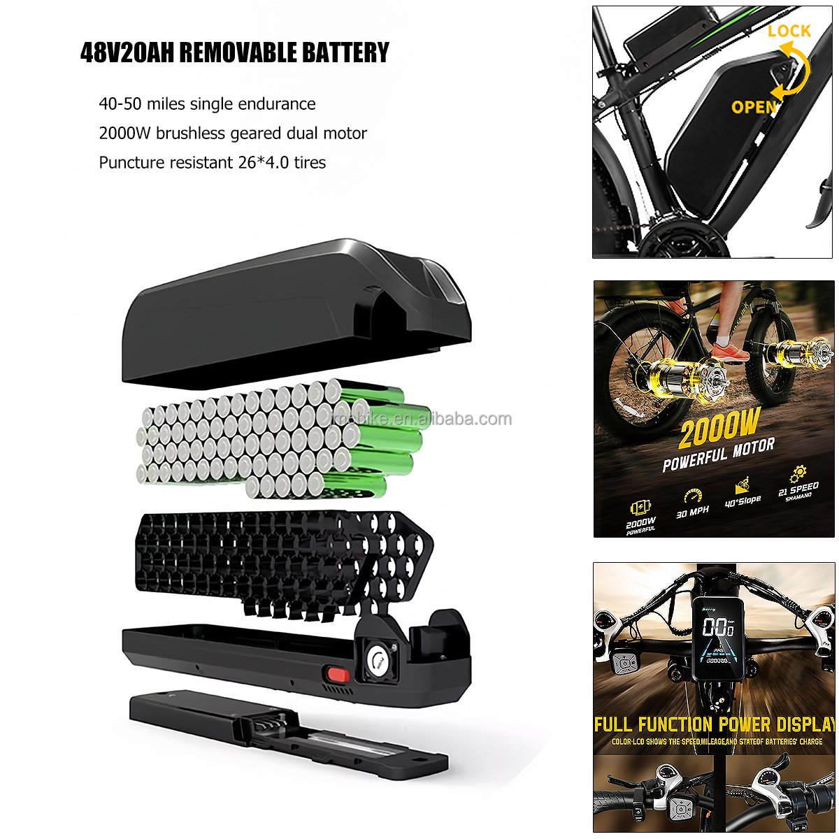 Customized 45Km/h 26 Inch Fat Tire Dual Motor Fast Electric Dirt Mountain Bike 2000W