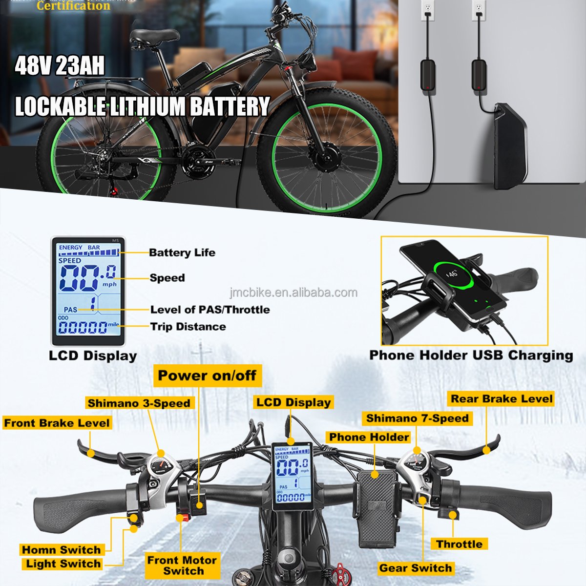Customized 45Km/h 26 Inch Fat Tire Dual Motor Fast Electric Dirt Mountain Bike 2000W