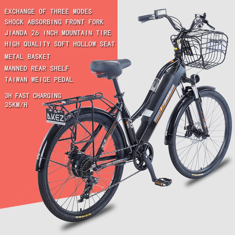 Factory Hot Selling Ladies 26 Inch Lithium Battery 350W Rear Drive 36V 10AH Road Town Electric City Bikes E Bicycles For Women