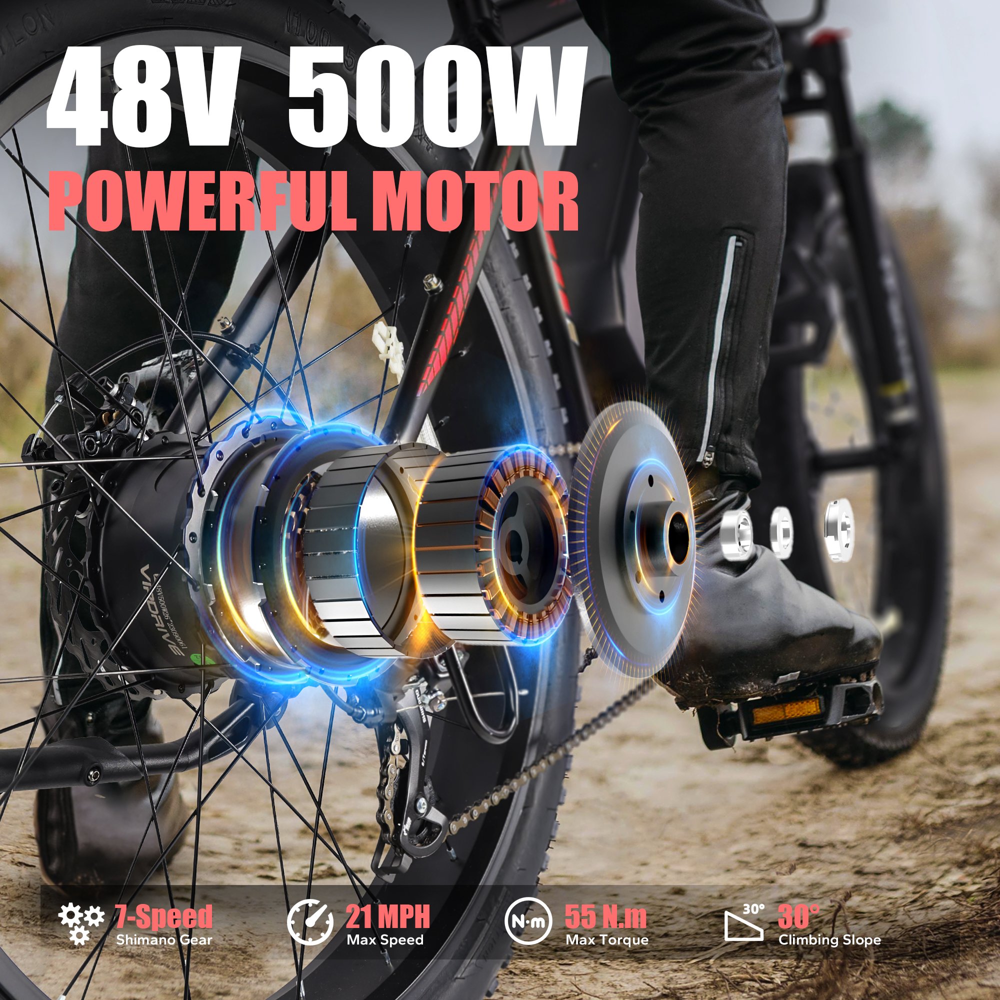 US EU Warehouse Ready Stock Aluminum Frame Ebike Down Tube Battery Electric Mountain Bike 48V 10.4AH 26" Adults Electric Bicycle