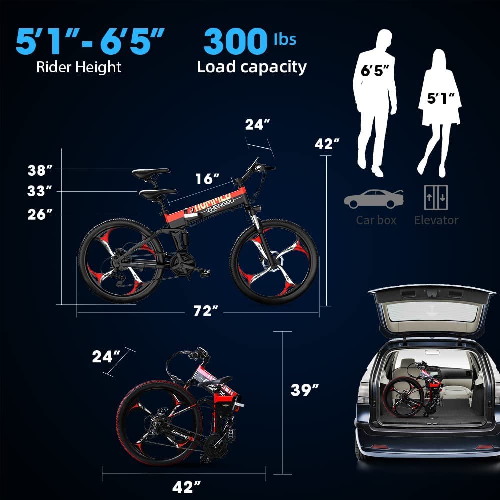 ZHENGBU H2PRO 26" Folding Air Front Fork Rear Shock Ebike Hydraulic Electric Bicycle Full Suspension Electric Mountain Bike