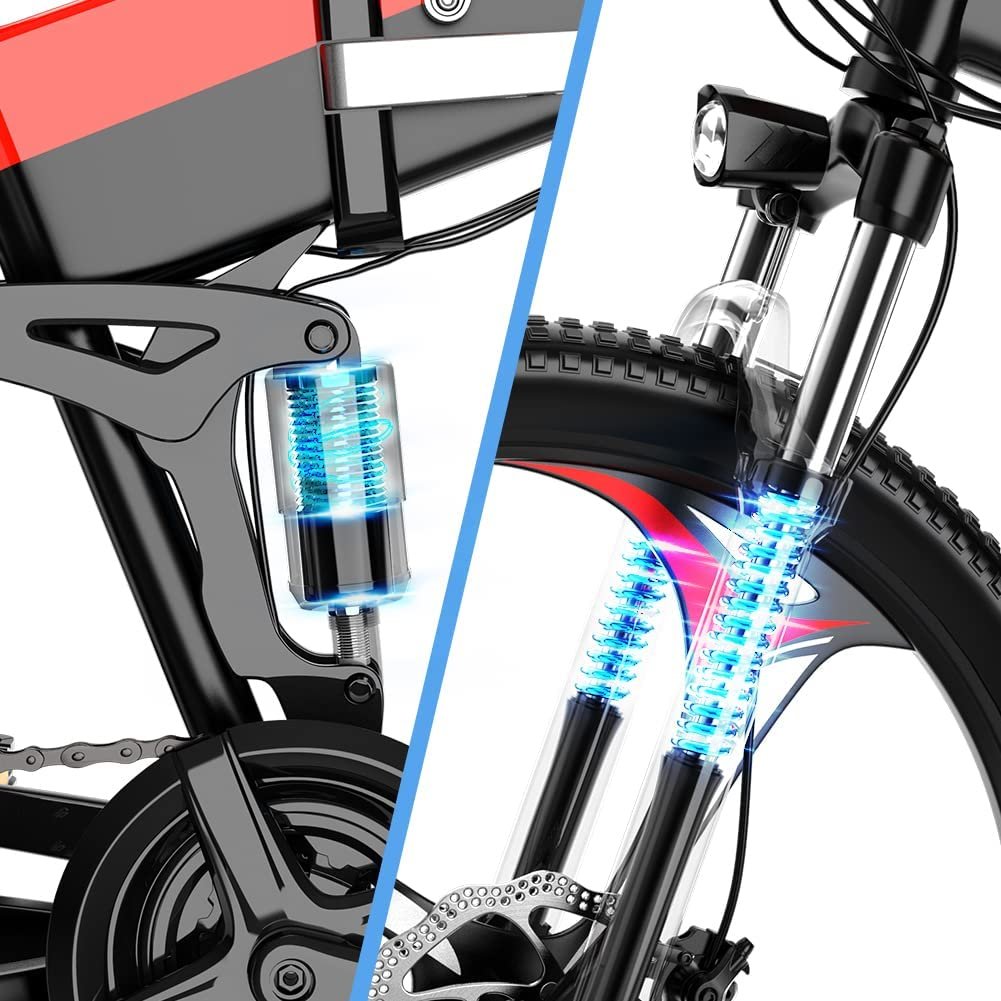 ZHENGBU H2PRO 26" Folding Air Front Fork Rear Shock Ebike Hydraulic Electric Bicycle Full Suspension Electric Mountain Bike