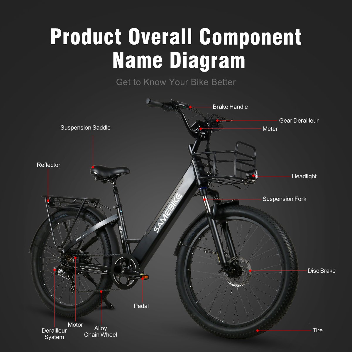 Samebike one year overseas warranty RS-A01 Plus 26 inch 750W 48V big capacity with basket electric bike
