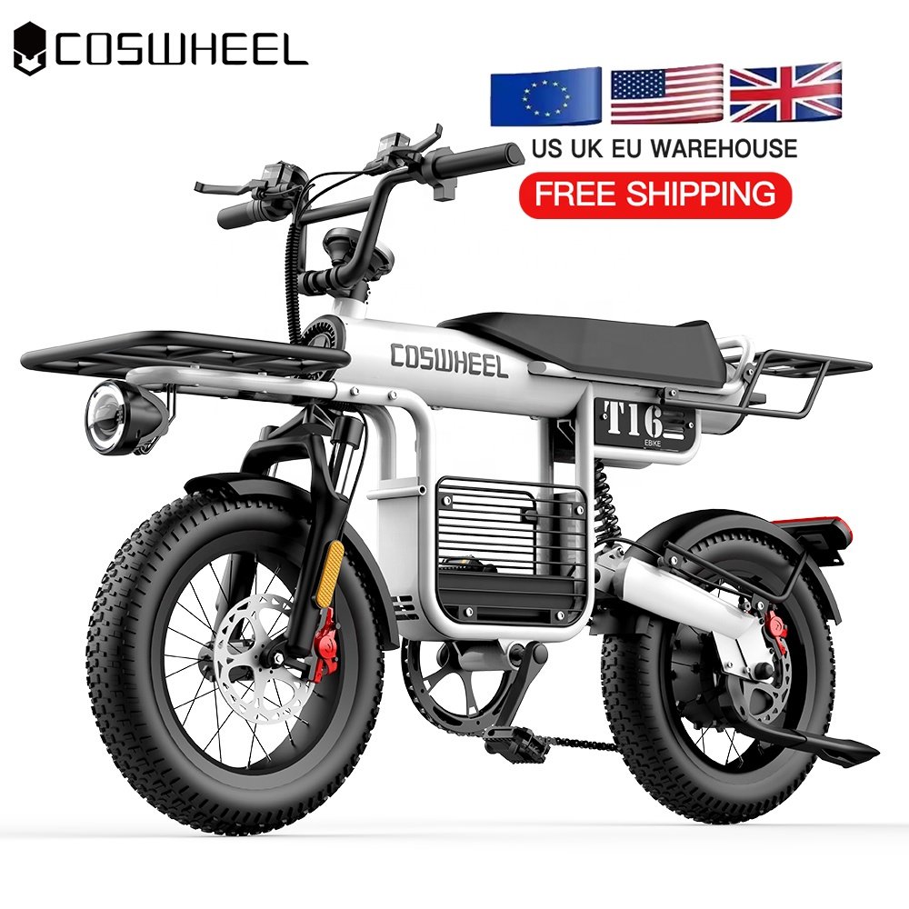 COSWHEEL T16 15AH Battery eBike US EU Stock 16Inch Fatbike Electric City Bike With Front Basket 1000W Electric Cargo Hybrid Bike