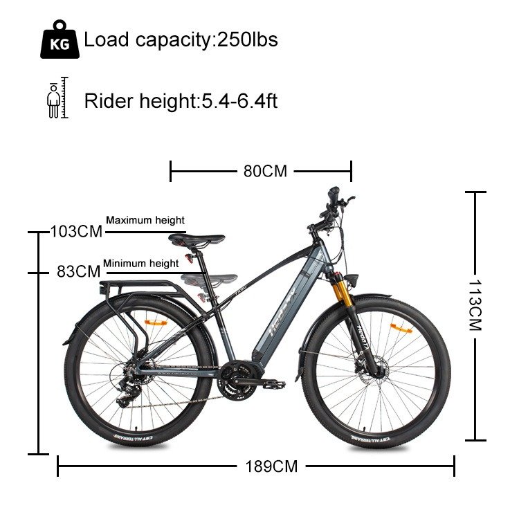 Eu Warehouse 7-Speed Sport Electric Bike 250W 48V 13AH Long Range Mountain Bike with Central Motor Lithium Battery for Adults
