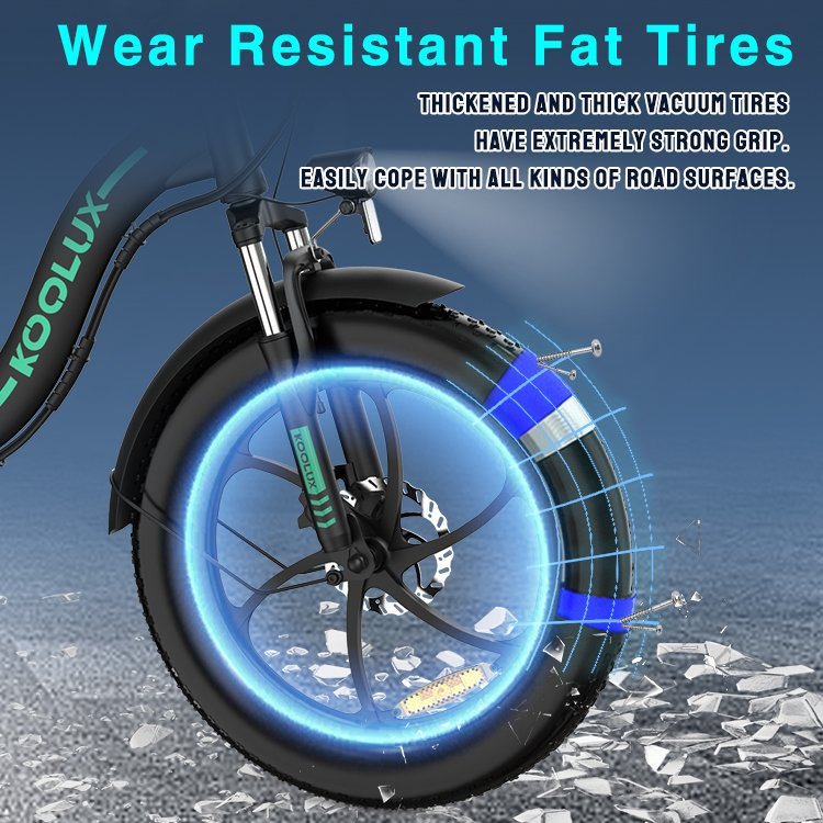 KOOLUX Folding City Electric Bike with Throttle 15Ah Powerful Motor 20Inch 7 Speeds 25KM/H Fat Tire LCD Screen