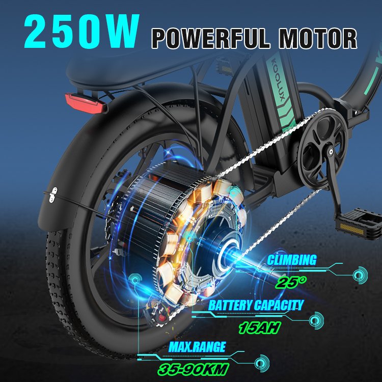 KOOLUX Folding City Electric Bike with Throttle 15Ah Powerful Motor 20Inch 7 Speeds 25KM/H Fat Tire LCD Screen