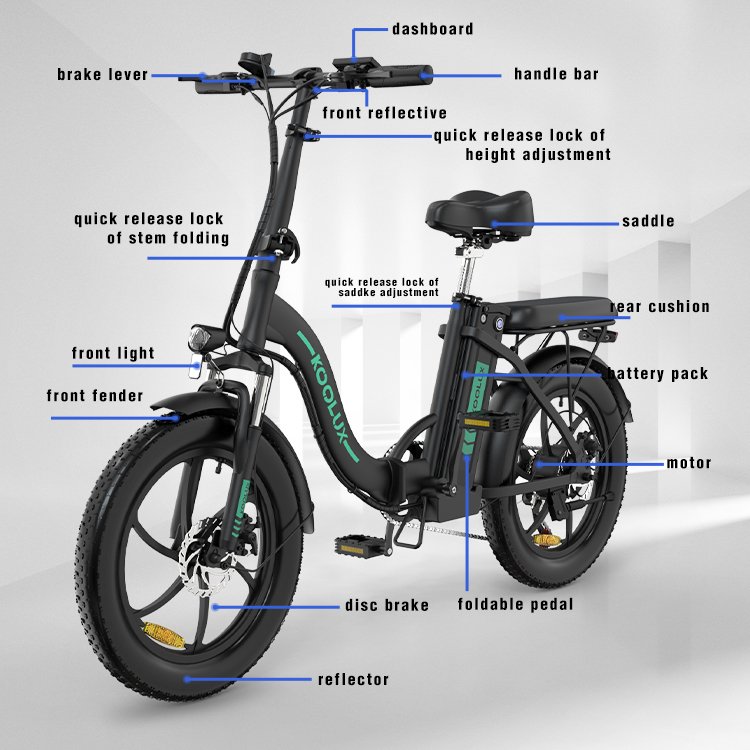 KOOLUX Folding City Electric Bike with Throttle 15Ah Powerful Motor 20Inch 7 Speeds 25KM/H Fat Tire LCD Screen