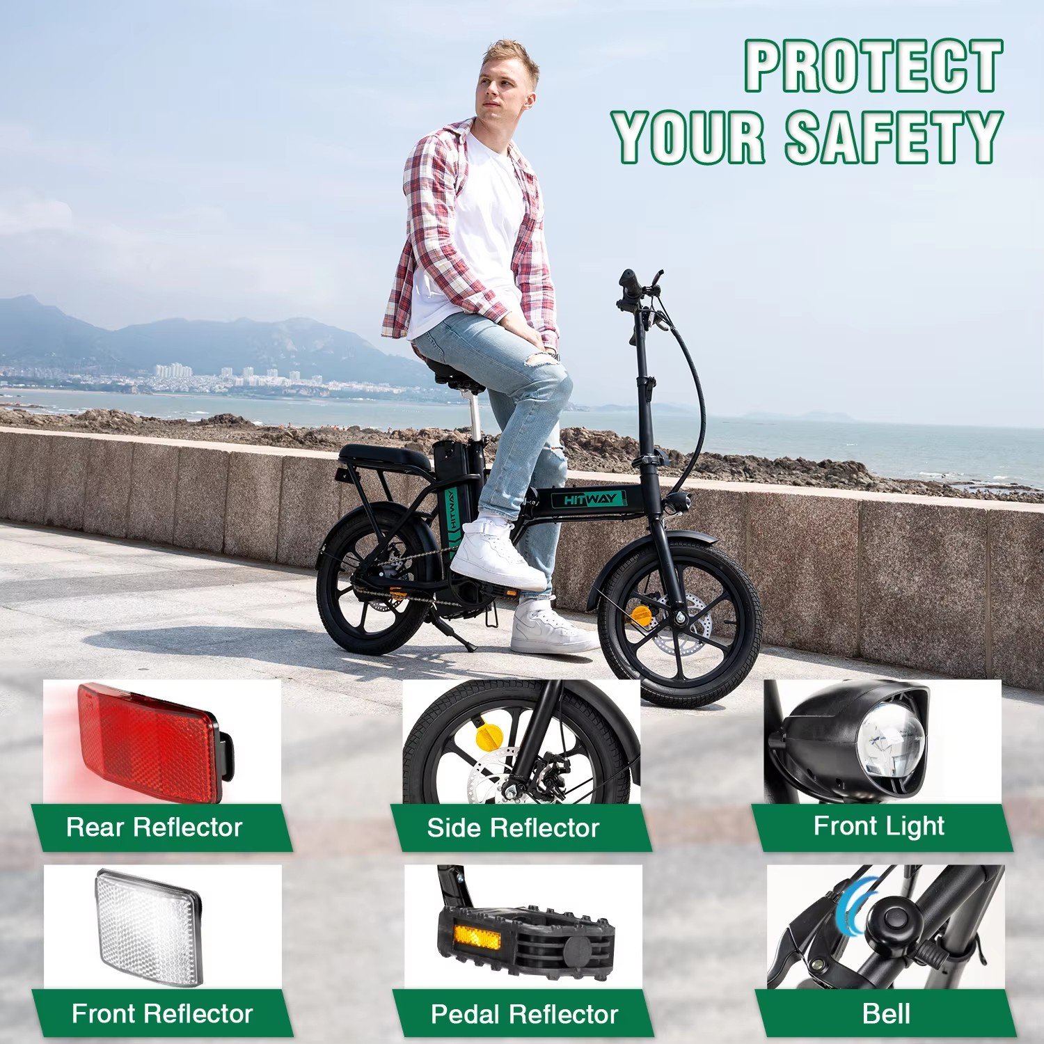 EU Warehouse Hitway BK5 Disc Brake Electric City Bike 36V 16 Inch Folding Electric Bicycle Fat Tire City Ebike