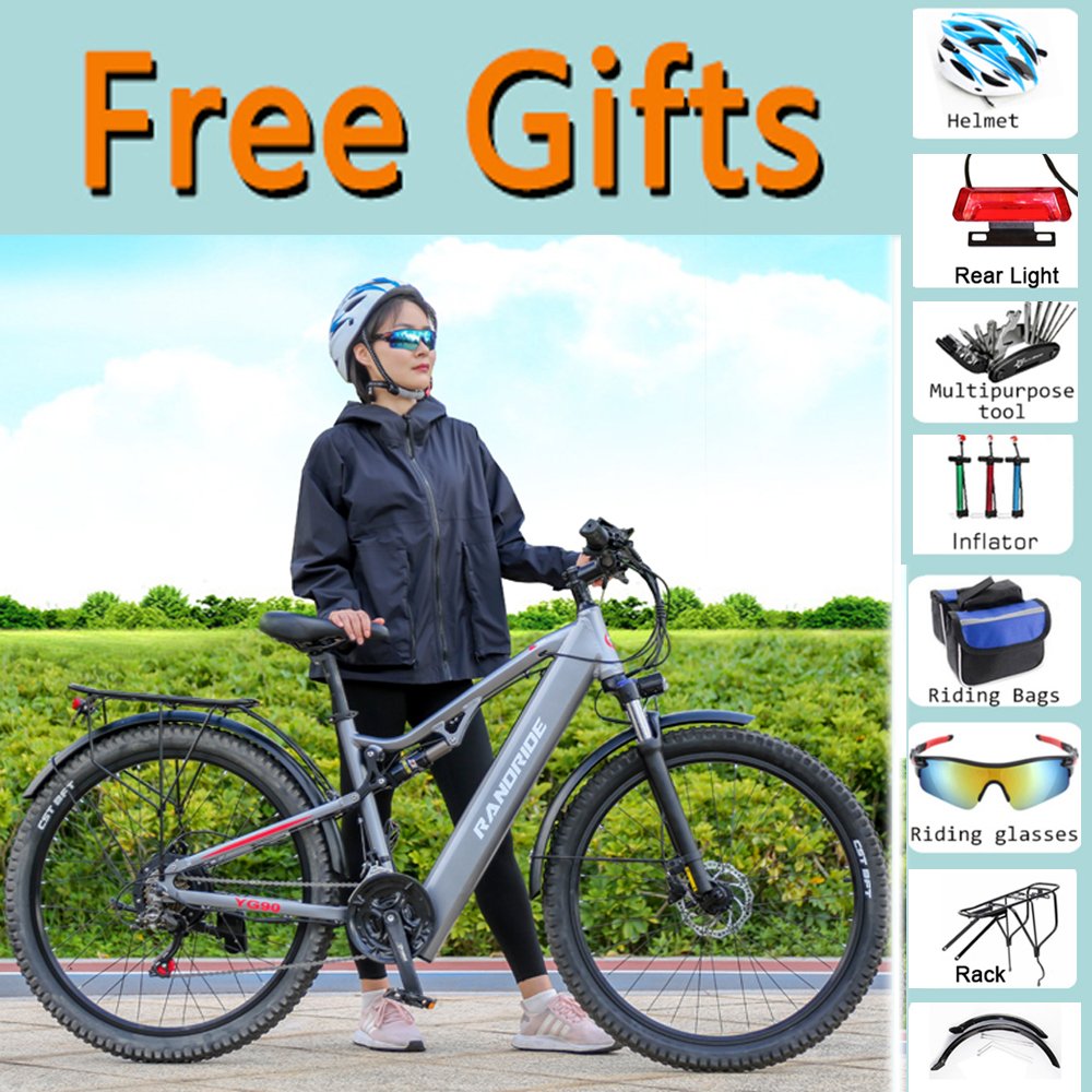 RANDRIDE YG90A Electric Mountain Bicycle 1000W 816Wh 21Speed Electric Bike with Free Fenders and Rear Rack