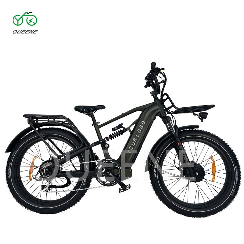 QUEENE Wholesale 750w Bafang double motor 26*4.0 inch fat tire spoke rim adult mountain electric e bike full suspension