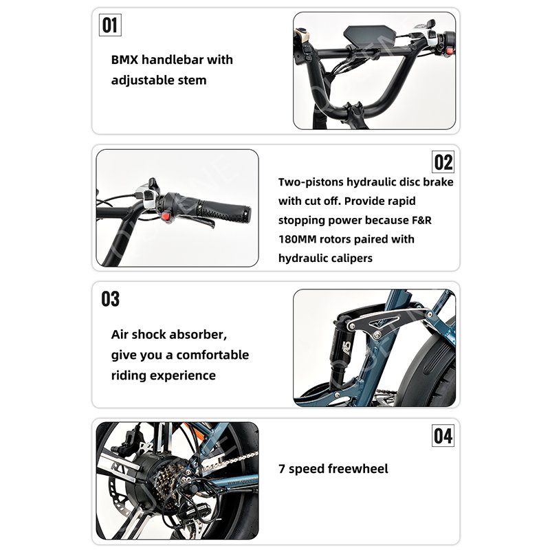 QUEENE 20 Inch Aluminium Alloy Fat Tire Long Range Electric Hybrid Ebike Adult Bicycle Mountain Bike With 500W Motor