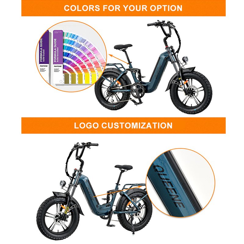 QUEENE 20 Inch Aluminium Alloy Fat Tire Long Range Electric Hybrid Ebike Adult Bicycle Mountain Bike With 500W Motor
