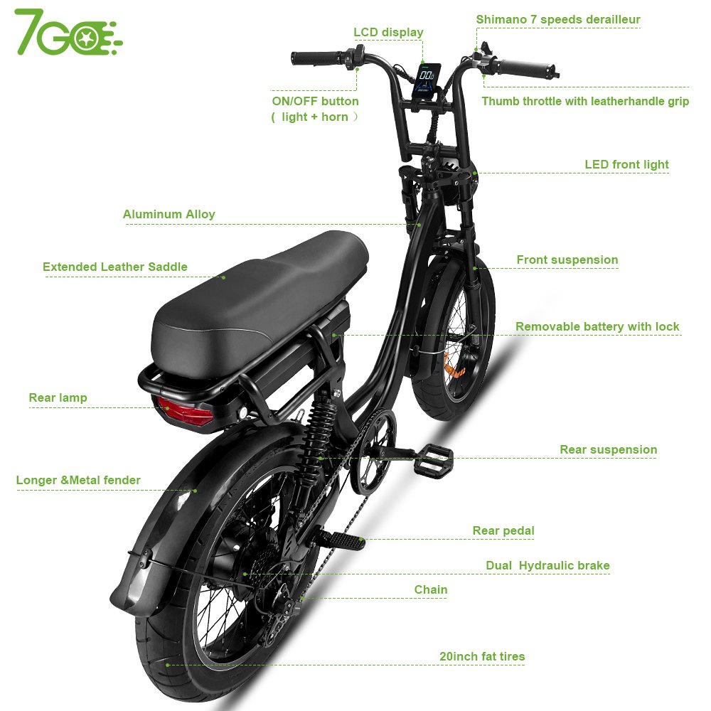 7Go EB8 warehouse 48V 750W rear hub motor electric cycle 7 speed gears 20 inch hydraulic brake fat tyre electric road bike