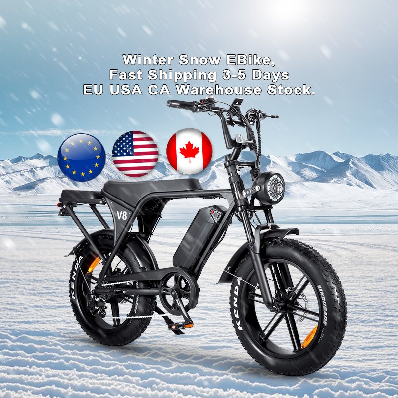 OUXI V8 Winter Autumn Snow Electric Bike EU US Stock Electrically Mountain Fatbike 20inch Fat Tire Ebike Electric Bike Bicycle