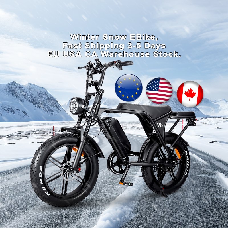 OUXI V8 Winter Autumn Snow Electric Bike EU US Stock Electrically Mountain Fatbike 20inch Fat Tire Ebike Electric Bike Bicycle