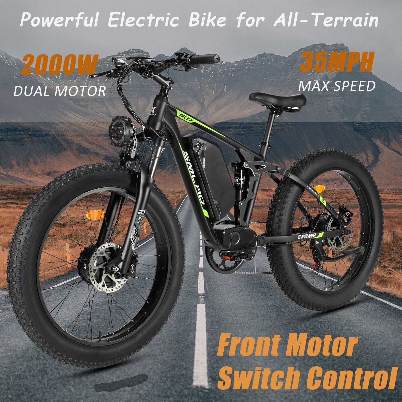 US In Stock SMLRO SU7 2000W Motor Electric Bicycle for Adult 48v 22.4ah 26inch Shimano 7 Speed Ebike mountain ebike