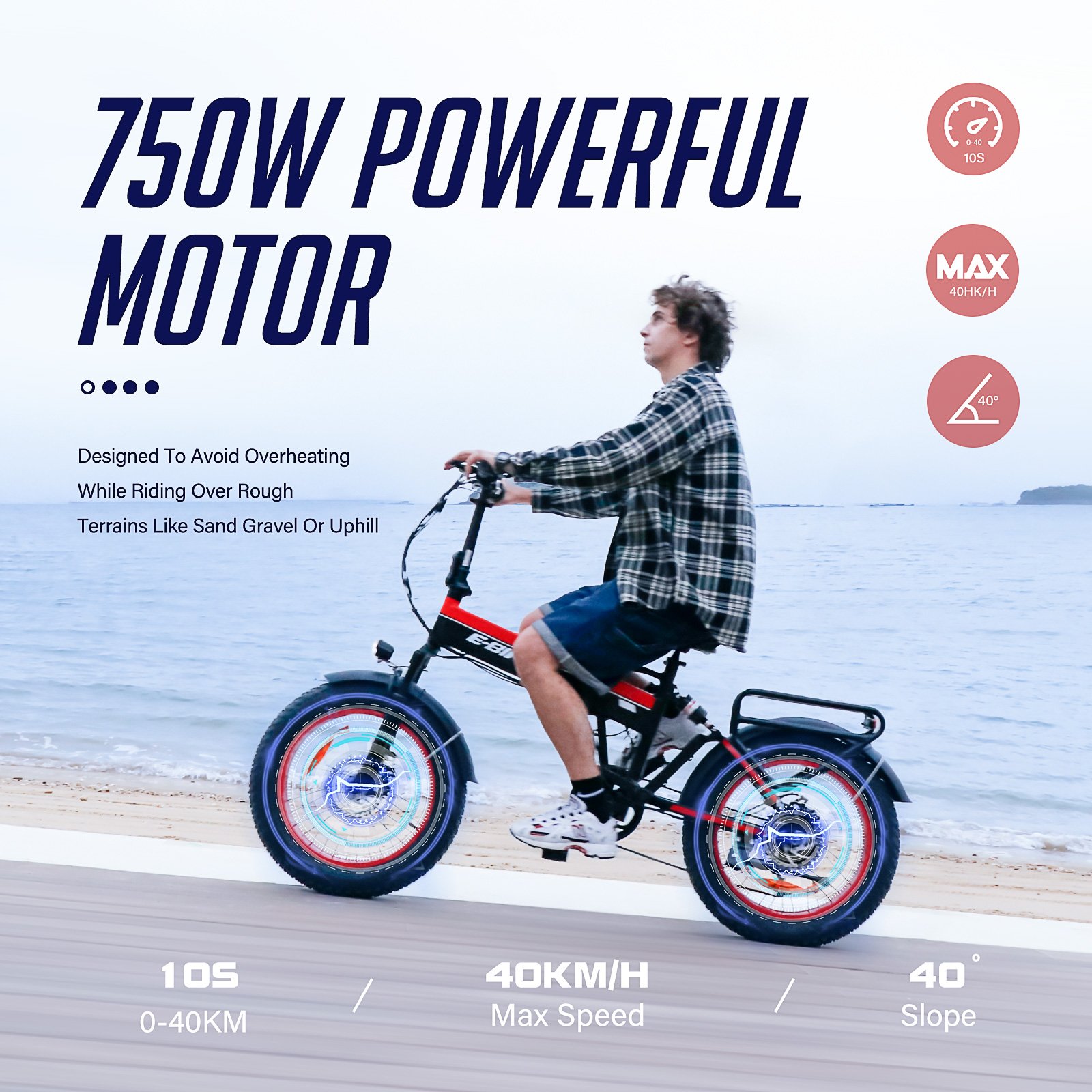 750w powerful 20 inch 48V 10a lithium folding mountain ebike electric fat tire bike bicycle