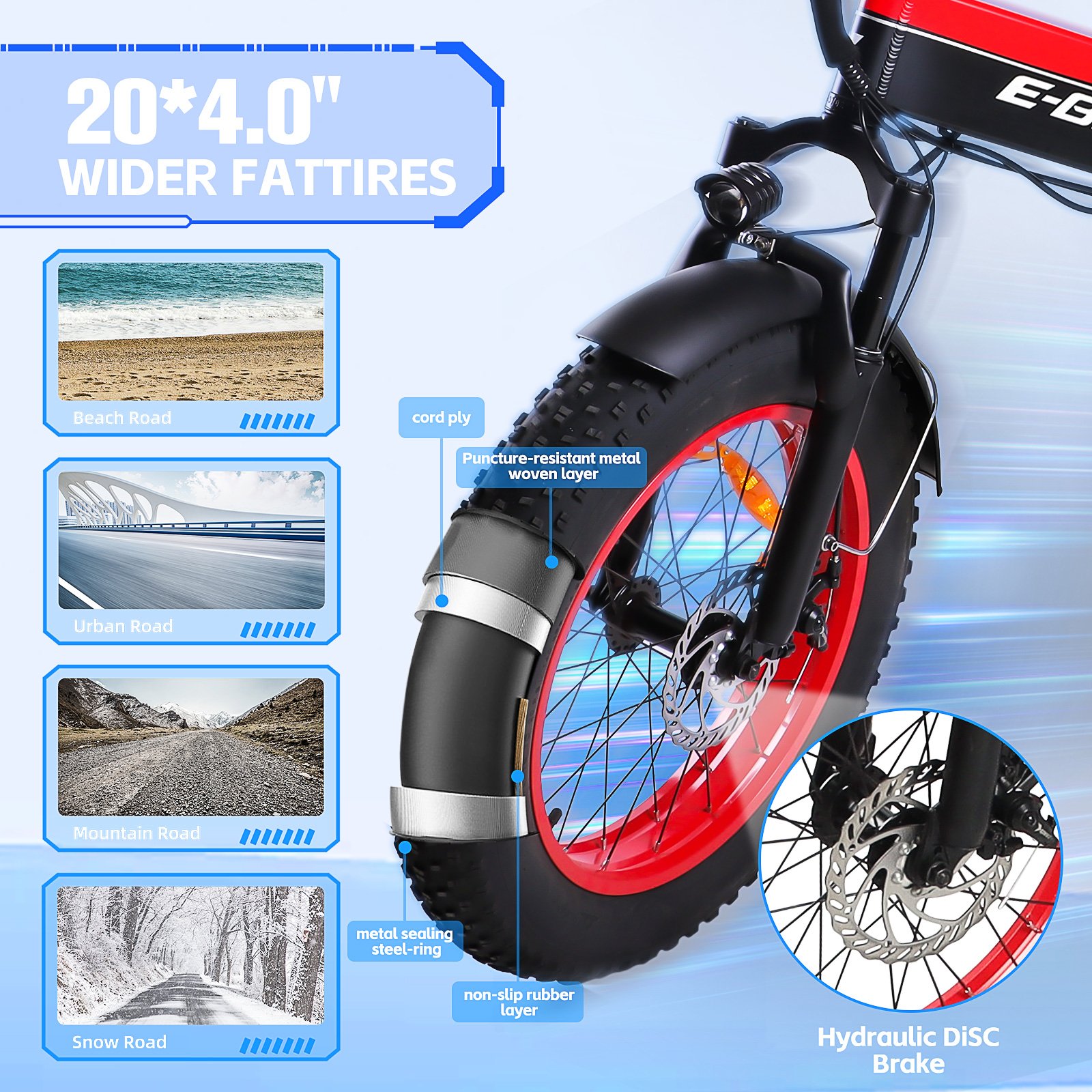 750w powerful 20 inch 48V 10a lithium folding mountain ebike electric fat tire bike bicycle