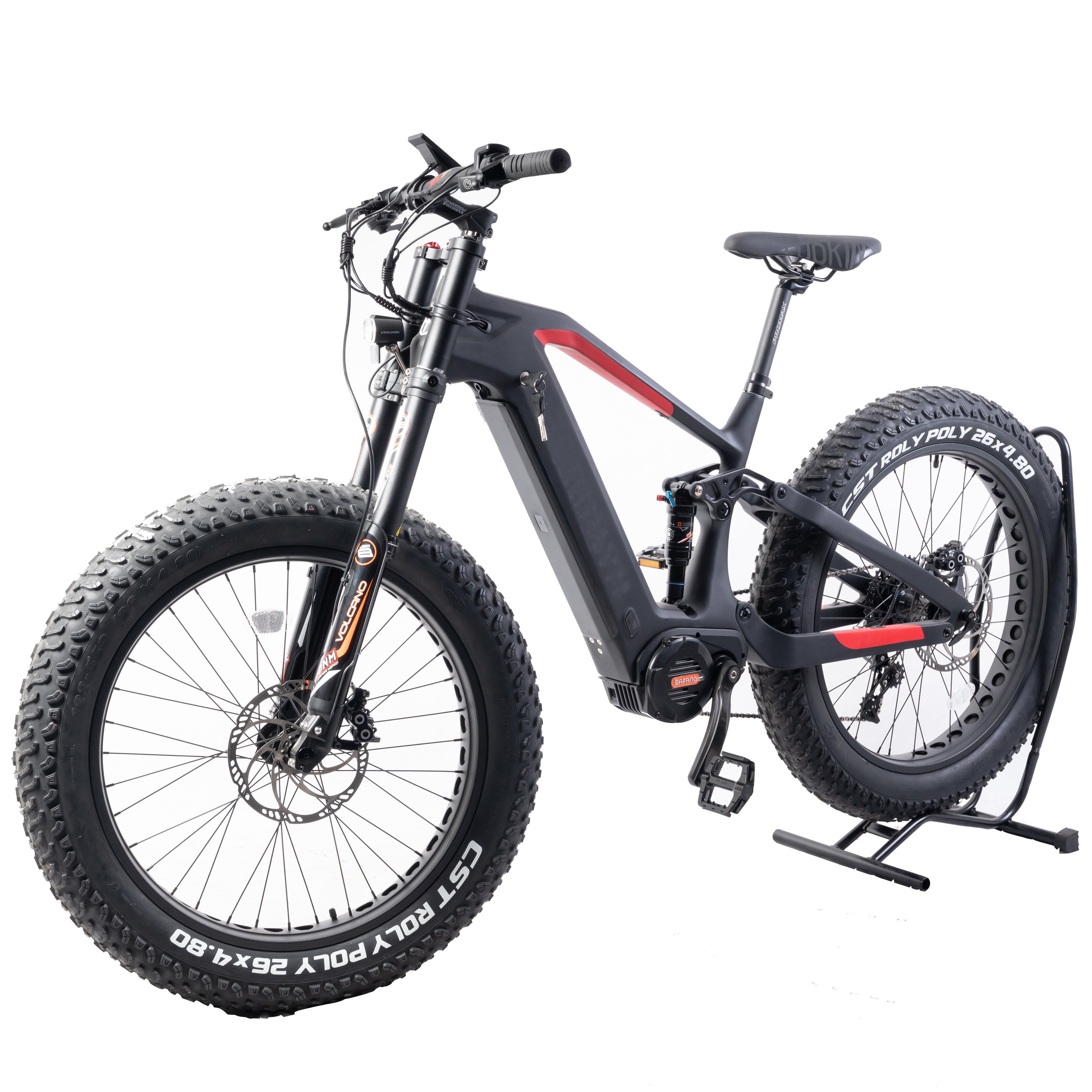 26 Inch Carbon Fiber Frame Electric Mountain Bike Mid Motor Full Suspension Fork E-bike