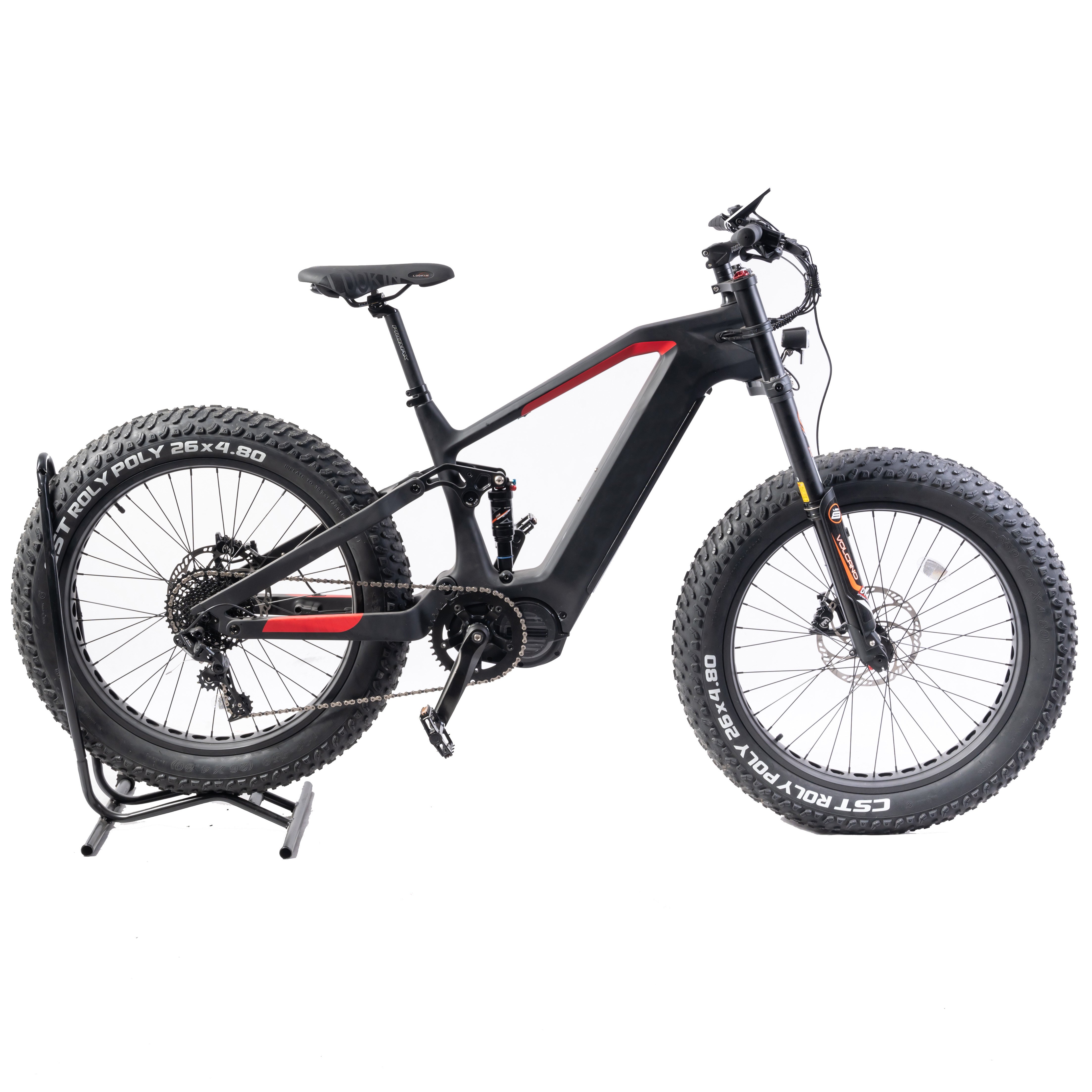 26 Inch Carbon Fiber Frame Electric Mountain Bike Mid Motor Full Suspension Fork E-bike