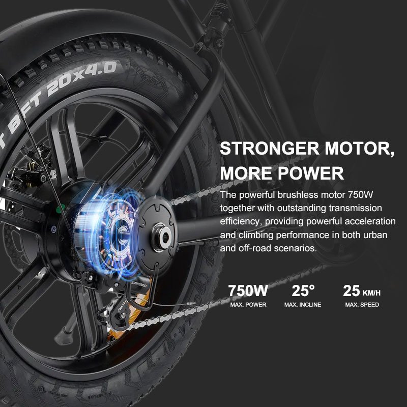 MZ-16 Stealth Bomber 500W 750W 20 Inch Fat Tire Hybrid Electric Mountain Dirt City Road Bike For Adults