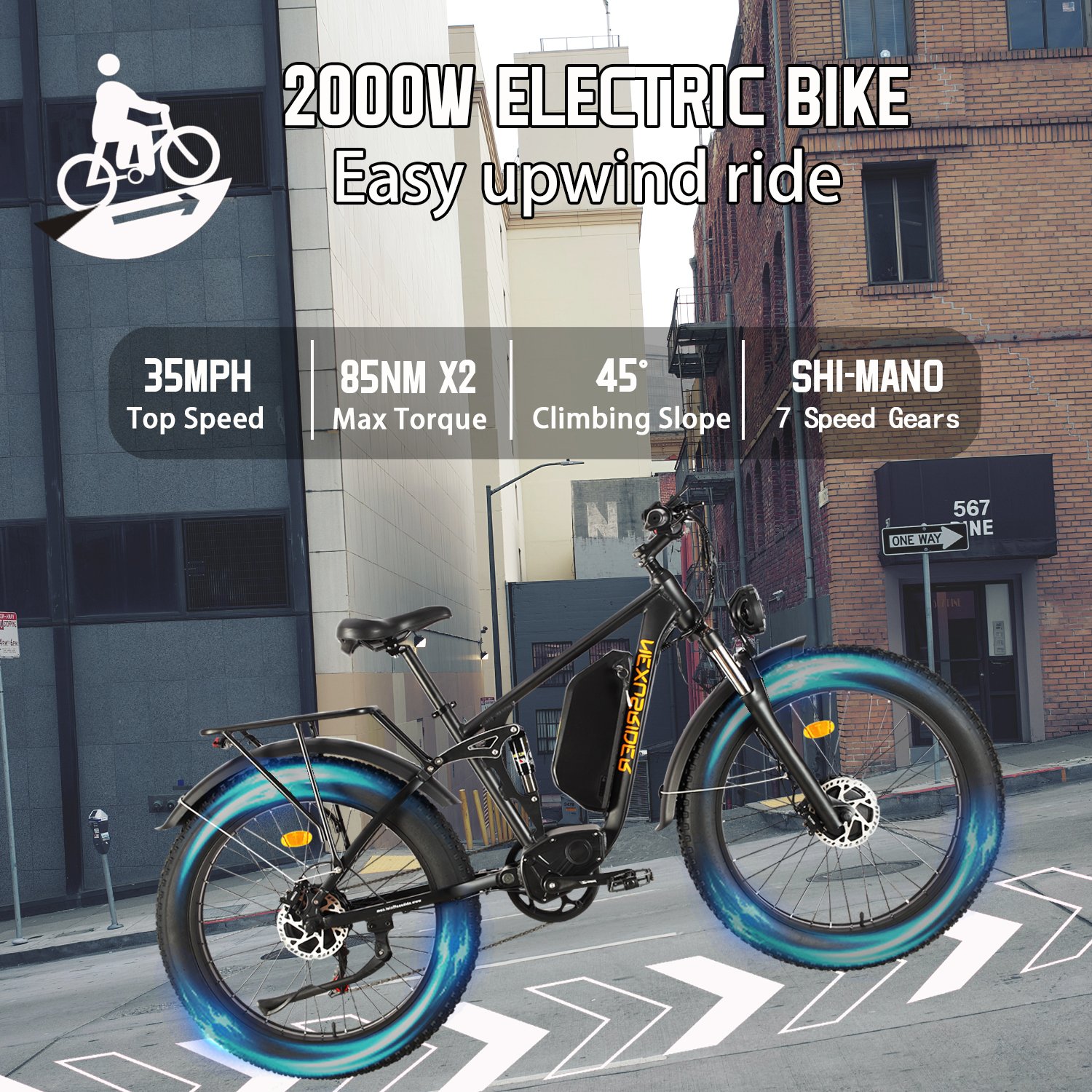 New Model V3 Plus Big Power Fat Tire Electric Mountain Bike 48V 2000W Motor Aluminum Frame 26inch CE Certified Smart Electronic