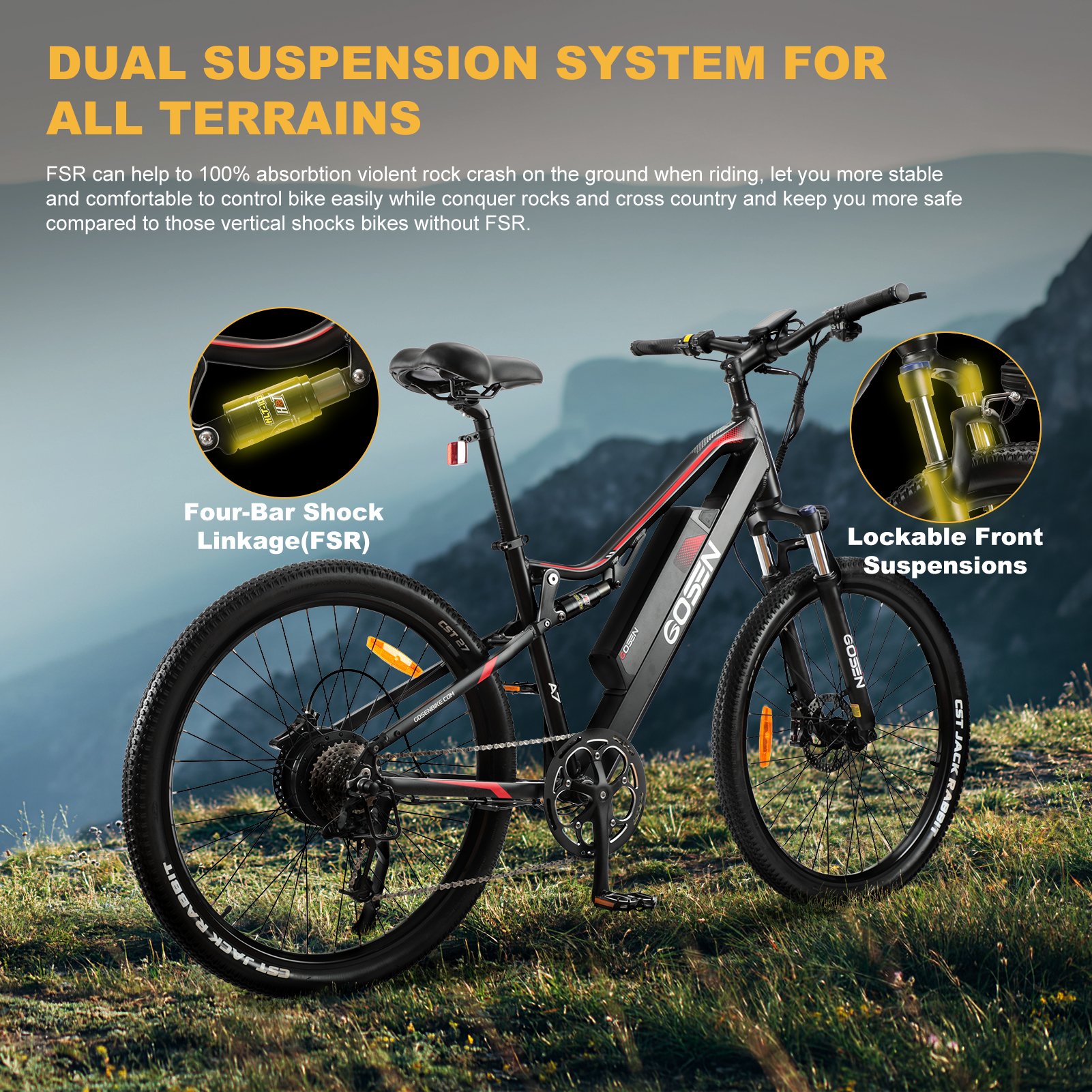 Full Suspensions Electric Mountain Bike 500W Motor ebike 48V 18ah Hydraulic Disc Brake emtb For Sale