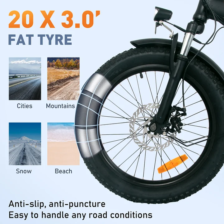 UK Warehouse BK11 E-Bike Electric Bicycle 20*3 Inch 36V Lithium Battery Foldable City E-Bike Fat Tyres Adults Folding Bike