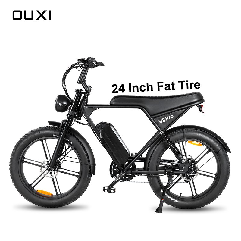 Electric Bike Adults Fat Tire E Bike with Removable Larger Battery 24" Electric Mountain Bike 7 Speed OUXI V8 PRO