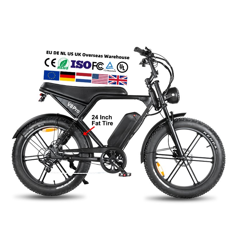 Electric Bike Adults Fat Tire E Bike with Removable Larger Battery 24" Electric Mountain Bike 7 Speed OUXI V8 PRO