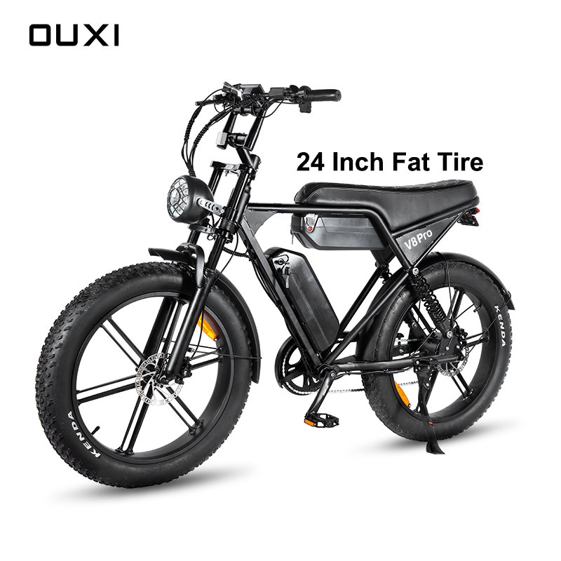Electric Bike Adults Fat Tire E Bike with Removable Larger Battery 24" Electric Mountain Bike 7 Speed OUXI V8 PRO