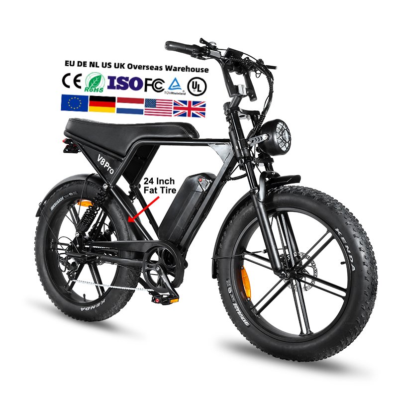 Electric Bike Adults Fat Tire E Bike with Removable Larger Battery 24" Electric Mountain Bike 7 Speed OUXI V8 PRO