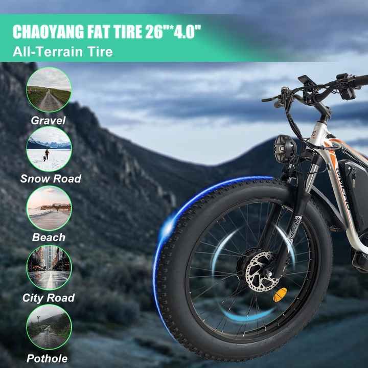 48V 22.4AH 2000W 26" Fat Tire Electric Bike 35MPH Mountain EBike