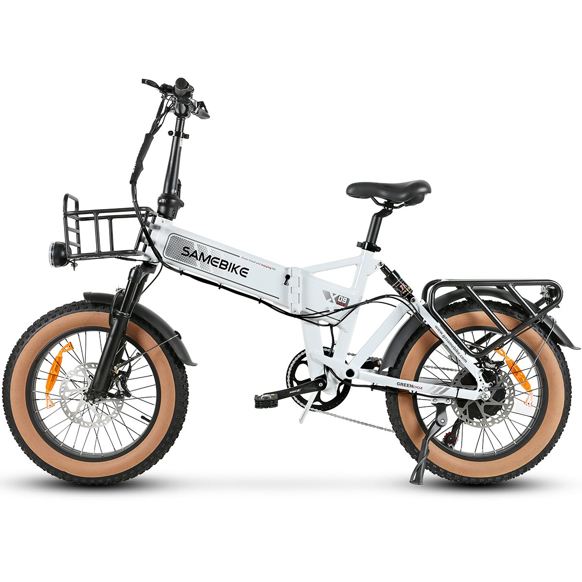 Samebike New Model XWLX09-II 48V 15Ah 1000W Foldable Electric Mountain Fat Tire E-Bike Basket Rear Hub Motor Integrated Battery