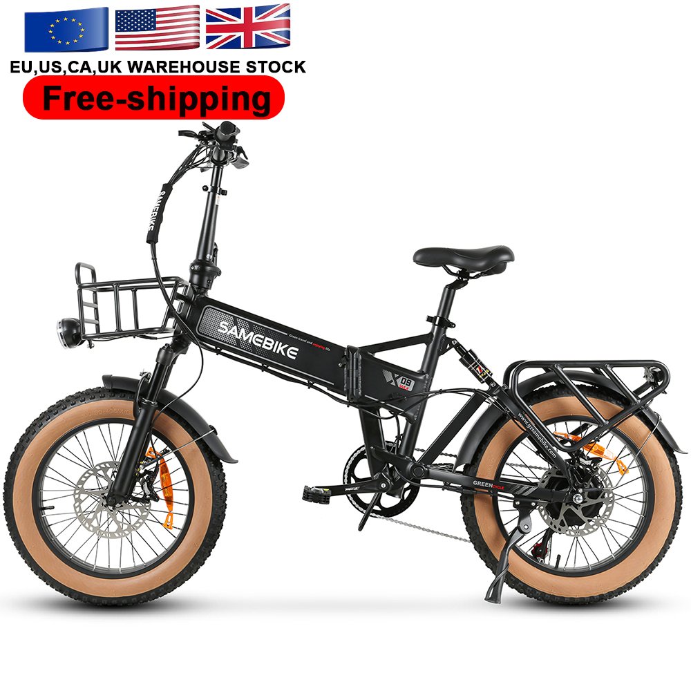 Samebike New Model XWLX09-II 48V 15Ah 1000W Foldable Electric Mountain Fat Tire E-Bike Basket Rear Hub Motor Integrated Battery
