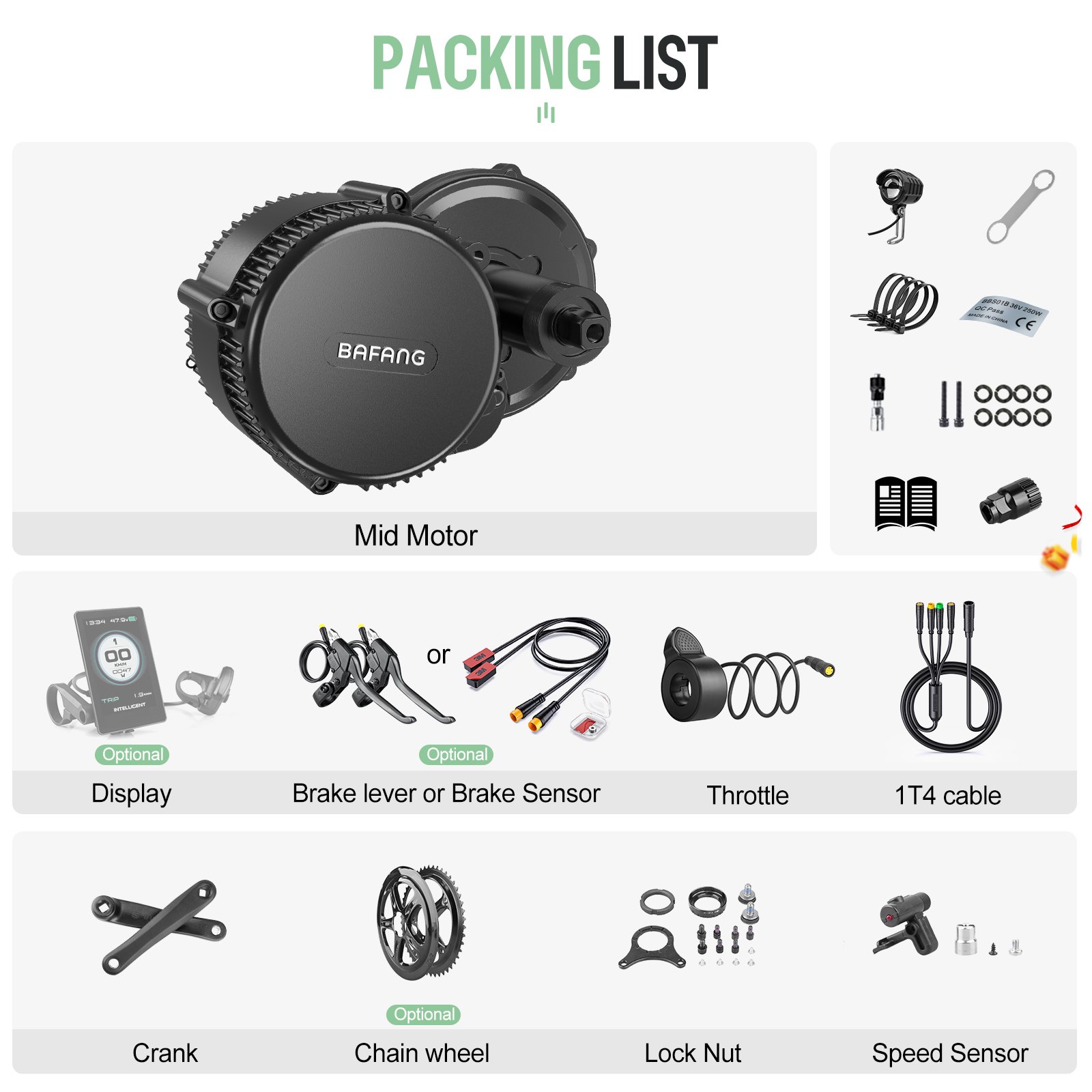 Bafang BBS 36V 48V 250W 350W 500W 750W Electric Bike Conversion Kit Mid Drive Motor Ebike Conversion Kit EU UK Warehouse